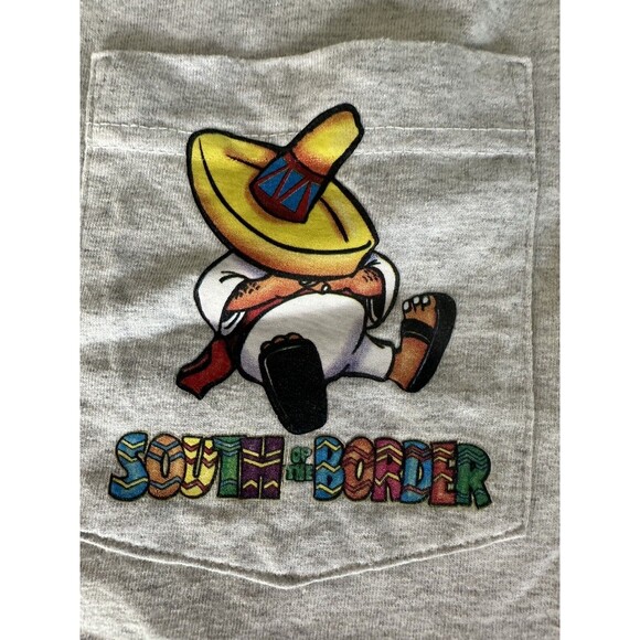 Vtg Y2K South Of The Border Mens Xl Pocket T-shirt Anvil Tag Grey Pedro Logo 90s - Picture 2 of 6